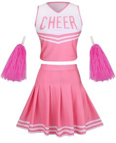 PRICES MAY VARY. Package include: Crop Top, Pleated Skirt, Pom Poms, Hair Bow (4-pcs set) Equipped with pom poms and hair bow accessories, making you more outstanding and eye-catching This cheerleading features a crop top with the word CHEER and elastic pleated skirt. Polyester material is breathable and stretchy. Regular size suitable for Teenagers and skinny Women. Ideal for Halloween costume, high school performance outfit, cheerleading uniform Occasions: Halloween, sports games, campus activ Halloween Costume High School, Cheerleader Costume Halloween, Zombie Cheerleader Costume, Girls Cheerleader Costume, Cheerleader Halloween Costume, Cheer Costumes, Trio Halloween Costumes, Cheerleader Costume, Cheer Outfits