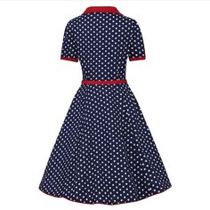 You will definitely adore this 1950's diner dress as it has a serious rockabilly girl attitude that captures the spirit of 1950's Pin up style perfectly. The dress has a flattering fitted top with short sleeves, cute buttons, and a retro style collar. The vintage style dress comes with a cute belt and fastens with a concealed side zip and is made from soft cotton with great stretch.Fabric: 95% cotton, 5% elastane This is a special order item and will take 7-12 business days to ship.This brand te Polka Dot Dresses For Retro-themed Events, Spring Retro Dresses For Retro-themed Events, Retro Dresses For Spring Retro-themed Events, 1950s Style Polka Dot Dress For Retro-themed Events, Retro Summer Dresses For Retro-themed Events, Summer Retro Dresses For Retro-themed Events, 1950s Style Summer Dresses With Retro Print, 1950s Style Dresses For Retro-themed Spring Events, Retro Fitted Dress For Retro-themed Events