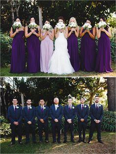 the bride and grooms are posing for pictures