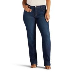 Lee Women's Instantly Slims Relaxed Fit Straight Leg Jeans Size 16 Women, Classic Jeans, Lee Jeans, Dark Jeans, Plus Size Jeans, Bottom Clothes, Slim Waist, Nice Tops, Stretch Denim