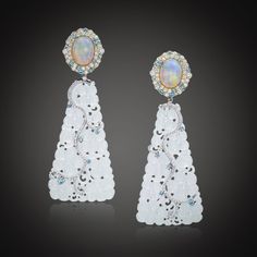 Robert Pelliccia Opal Ice Jade Diamond Earrings Wire Jewelry Ideas, Homemade Jewelry Ideas, Jewelry Ideas Diy, Drop Diamond Earrings, Diy Jewelry Ideas, Pave Jewelry, Jewerly Designs, Carved Jade, Aquamarine Earrings