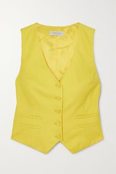 Gabriela Hearst's 'Coleridge' vest comes in a 'Cadmium Yellow' hue that feels so joyful. Tailored in Italy from soft wool, silk and linen-blend, it has a slightly loose fit and is complete with covered buttons, welt pockets and a buckled tab at the back. Style yours with the matching pants and layered necklaces. Yellow Sleeveless Vest For Work, Fitted Yellow Vest For Fall, False Confidence, Dapper Day Disneyland, Harley Costume, Female Joker, Cadmium Yellow, Oc Outfits, Yellow Vest