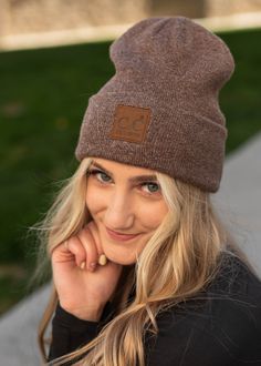 Mocha knit beanie that has a cuff Charcoal Color, Heather Black, Tumble Dryer, Hat Hairstyles, Knit Beanie, Beige Color, Exclusive Designs, Lay Flat, Heathers