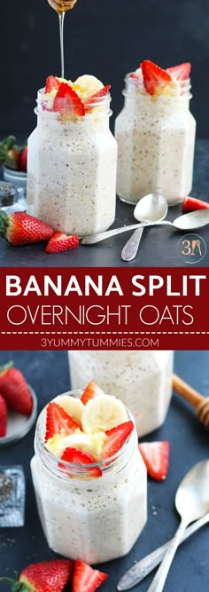 banana split overnight oats with strawberries and bananas