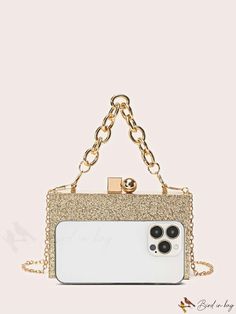 BirdinBag - Mini Bolso de Cadena con Purpurina: Elegante bolso de novia para bodas, bailes de graduación y fiestas Rectangular Evening Bag With Chain For Events, Rectangular Chain Evening Bag For Events, Square Box Bag With Chain For Evening, Square Evening Box Bag With Chain, Rectangular Glitter Clutch For Formal Events, Glitter Rectangular Clutch For Formal Occasions, Rectangular Glitter Clutch For Formal Occasions, Gold Clutch Bag For Prom, Gold Rectangular Bags With Glitter