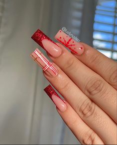 Nail Noel, Red Acrylic Nails, Plaid Nails, Winter Nails Acrylic, White Acrylic Nails, Girly Acrylic Nails, French Tip Acrylic Nails, Long Acrylic Nails Coffin, Acrylic Nails Coffin Pink