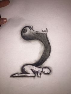 a drawing of a snake with its mouth open and the tail curled up to it's head