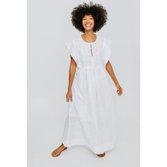 This easy summer dress is made of a special lightweight handloomed cotton fabric. Three ties on the top can be worn undone or all tied up. A button under the arm tailors the fit of the bust but can be worn undone for a more caftan-like fit. It is handloomed by weavers in south India, yarn by yarn, without the aid of electricity. Dress is fully lined to the knee. Please note there is a slimmer fit in the bust. | Mirth | Women's Sonoma Dress, (White Boxweave, Size Large)  |  Maisonette collects th Summer Cotton Dress With Tie Fastening, Cotton Maxi Dress With Tie Fastening For Daywear, Cotton Daywear Dresses With Tie Fastening, White Vacation Dresses With Tie Fastening, Breezy Cotton Daywear Dresses, Summer Daywear Maxi Dress With Tie Fastening, Breezy Cotton Day Dresses, Summer Cotton Maxi Dress With Tie Fastening, Breezy Cotton Dress For Daytime