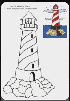 a coloring page with a lighthouse on the beach