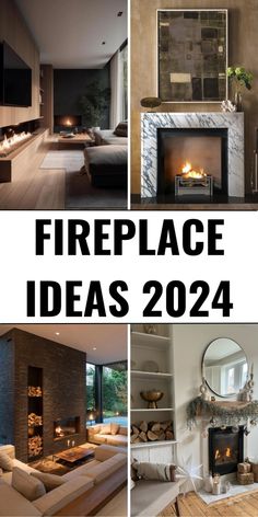 fireplaces and couches in different rooms with the words fireplace ideas 2012 - 2014