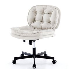 a white office chair sitting on top of a black base