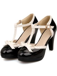 Retro Bow Décor High Heel Shoes – Retro Stage - Chic Vintage Dresses and Accessories Black Work Shoes, Rough Heels, Elegant Heels, Round Toe Pumps, Fashion Stores, Ladies Dresses, Patent Leather Shoes, Black Sandals Heels, Platform High Heels