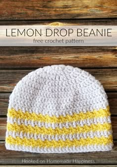 a crocheted hat with the text lemon drop beanie free crochet pattern