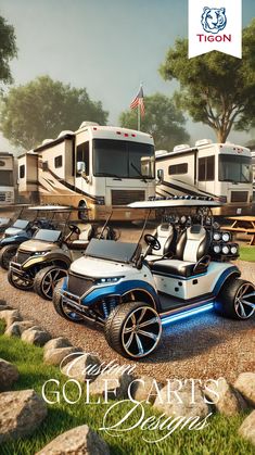 an advertisement for golf carts and rv parks