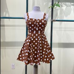 Measurements: Small: Bust Is 33 Inches And Waist Is 26 Inches Medium: Bust Is 35 Inches And Waist Is 27 Inches Large: Bust Is 37 Inches And Waist Is 28 Inches Made In Usa Sleeveless Polka Dot Mini Dress For Brunch, Summer Polka Dot A-line Mini Dress, Summer A-line Polka Dot Mini Dress, Polka Dot Fitted Sundress, Fitted Polka Dot Sundress, Velvet Maternity Dress, White Puff Sleeve Dress, Gorgeous Black Dress, V Dress