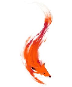 an orange and white fox is flying through the air with its tail curled up to it's head