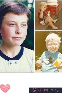 a collage of photos with a young boy smiling and holding a piece of fruit