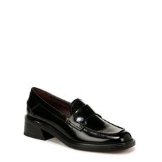 Legendary loafers. A classic, menswear-inspired silhouette meets feminine accents on these forever classic womens loafers. Leather/fabric or leather upper responsibly sourced through Leather Working Group-audited factories. Slip on style. Round toe. Stitch detailing. 1.75 inch block heel. | Franco Sarto Gabriella Heeled Loafer, Black, 6.5M Fall Office Patent Leather Loafers, Modern Platform Loafers With Brogue Detailing For Office, Modern Brogue Platform Loafers For Office, Office Patent Leather Loafers With Rubber Sole, Fall Patent Leather Dress Shoes For Office, Modern Slip-on Loafers For Office, Patent Leather Loafers For Business Casual In Fall, Modern Loafers For Office, Modern Formal Platform Loafers For Fall