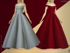 two dresses are shown in different colors and sizes, one is blue and the other is red