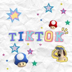 an image of the word tiktok on paper with mario and other characters around it