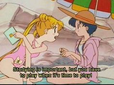 two cartoon characters talking to each other with the caption saying story is important, but you have to play when it's time to play