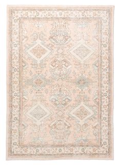 an antique rug with many different colors and patterns on the carpet, including beiges