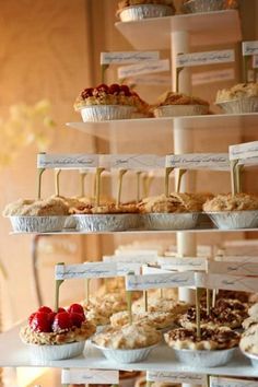 an assortment of pies and pastries on display