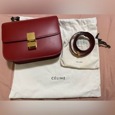 Box Calfskin Medium Classic Box Flap Bag Dark Brick Celine Box, Bag Dark, Celine Bags, Flap Bag, Calf Skin, Bag Lady, Red, Gold