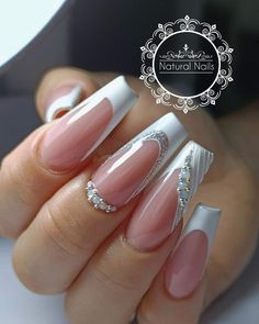 Fancy French Tip Nails Art Designs, Simple Bridal Nails, Manicure Elegante, Wedding Day Nails, Bridal Nails Designs, Bridal Nail Art, Classy Nail Designs, Fancy Nails Designs, Her Nails