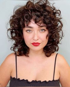 Wavy Shag Bob With Bangs, Curly Hair Shoulder Length Bangs, Medium Length Curly Hairstyles With Bangs, Curly Shag Bob, Shoulder Length Curly Hair With Bangs, Short Curly Shag With Bangs, Curly Shag Haircut Short, Curly Shag With Bangs, Waves Curly Hair