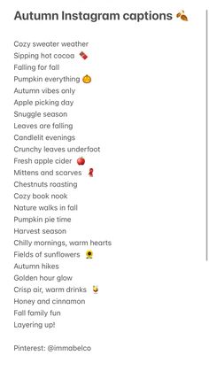 the autumn instagram captions list is shown in this screenshot from an iphone