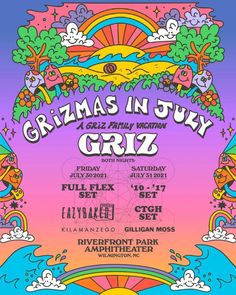 an image of a poster with the words grizmas in july and other things on it