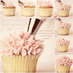 cupcakes with pink frosting and flowers on top