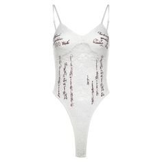 Please refer to our sizing chart for a guideline when choosing a size. 5 business days order processing time. 90% polyester 10% spandex Fitted White Bodysuit With Letter Print, Techno Fashion, Cami Bodysuit, Lace Jumpsuit, Backless Mini Dress, Sleeveless Hoodie, White Jumpsuit, Sleeveless Bodysuit, Lace Bodysuit