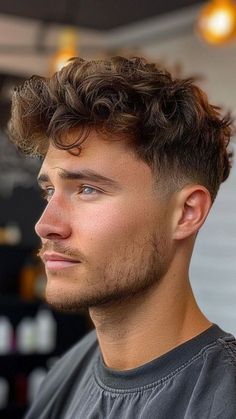 High Fade With Fringe Men, Men’s Clean Haircut, Men’s Modern Hairstyles, Back Of Mens Haircut, Men’s Fade Haircuts With Curly Hair, Men Cute Hairstyle, Faded Sides Long Top Men's Hairstyle, Faded Haircut For Men Curly Hair, Man Hair Cuts Short