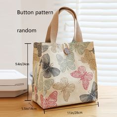 an image of a bag with butterflies on it and measurements for the bottom part of the bag