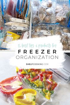 freezer organization with fresh fruits and vegetables in plastic bags