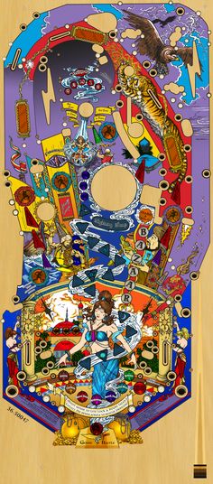 an image of a pinball machine with many different things on the front and side