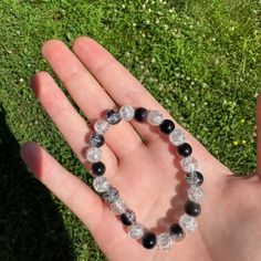 This Is A Handmade Black And Plain Clear Cracked Glass Beaded Bracelet. This Would Be Great To Wear For A Dance Or Special Occasion, Or Just In General, Since It Could Go With Almost Anything. This Bracelet Is Fitted And Won't Move Around Much When You Are Wearing It. Bundles And Reasonable Offers Welcome! Elegant, Formal, Glass Beaded, Black, Neutral, Shiny, Pretty, Handmade, Plain, Simple, Casual, Minimal, Minimalist, Cracked Glass Beads, Glass Beads, Glass, Cool, Amazing, Every Day, Spring, S Handmade Black Crystal Bracelet, Glass Beaded Bracelet, Glass Beaded Bracelets, Casual Black, White Glass, Womens Jewelry Bracelets, Amazing Jewelry, Beaded Bracelet, Glass Beads