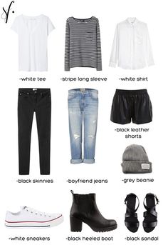 Converse Outfits, Basic Wardrobe Essentials, Black Leather Shorts, Basic Wardrobe, Clothes And Shoes, White Long Sleeve Shirt, Fashion Capsule, Minimalist Wardrobe, Wardrobe Basics