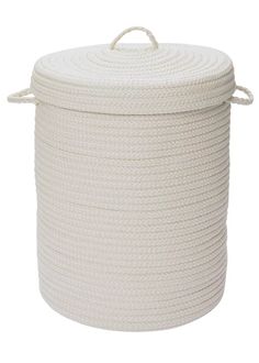 white rope storage basket with lid