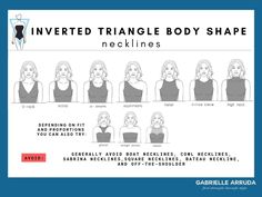 You know you’re an inverted triangle body type but you’re not sure what to do with that information? Well, this your comprehensive style for the inverted triangle. Including how to build a wardrobe for the inverted triangle, inverted triangle outfits, dresses for inverted triangle body shape and more. Inverted triangle fashion doesn’t have to be hard with this style guide. Learn to dress better and find your style and outfit for inverted triangle body shape. Build a wardrobe | tips to dress bet Tips For Inverted Triangle Shape, Neckline Inverted Triangle, Necklines For Inverted Triangle Body Shape, Business Casual For Inverted Triangle, Crop Tops For Inverted Triangle Shape, Sweaters For Inverted Triangle Body Shape, Inverted Triangle Bridesmaid Dress, Blouses For Inverted Triangle Body Shape, How To Dress An Inverted Triangle Body Shape