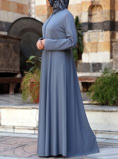 Halab Abaya - Abayas - Women Elegant Stretch Dresses With Button Closure, Stretch Solid Color Dresses With Buttons, Solid Stretch Dresses With Buttons, Stretch Solid Dresses With Buttons, Classic Elegance, Floor Length, In Style, Maxi Skirt, Maxi Dress