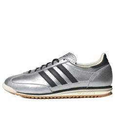 (WMNS) adidas SL 72 OG 'Silver Metallic Core Black' JH6363 Adidas Sporty Sneakers For Walking, Casual Adidas Sneakers For Walking, Sporty Adidas Leather Skate Shoes, Adidas Silver Sneakers With Boost Midsole, Adidas Silver Sporty Sneakers, Black Leather Adidas Skate Shoes, Adidas Leather Slip-on Skate Shoes, Adidas Sl 72, My Shopping List