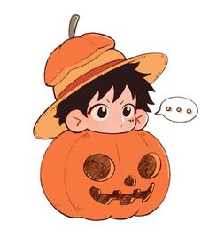 a boy in a hat sitting on top of a pumpkin