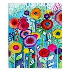 an abstract painting with colorful flowers on it