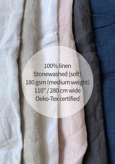 four different colored linens are shown with the text, 100 % linen stonewashed soft