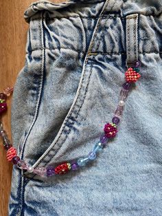 Stylish accessory for you jeans/ shorts. Delichious strawberries on the beaded chain. Great summer add-on to your vivid style. Jean Short, Delray Beach, Short En Jean, Stylish Accessories, Beaded Chain, Jeans Shorts, Strawberries, Halloween Shopping, Keychains