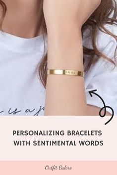 A woman wearing a gold bracelet engraved with the name "Emma". Words For Bracelets, Personal Writing, Like Icon, Express Love, Word Choice, Perfect Word, Popular Quotes