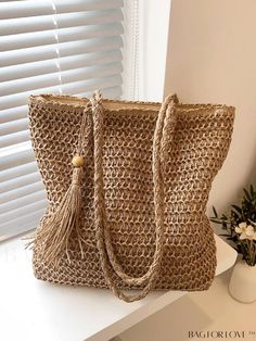 Tasseled Straw Shoulder Bag, Beige Tassel Tote Bag, Beige Tote Bag With Tassels, Vacation Pouch Bag With Tassels, Rectangular Crochet Bag With Tassels, Tassel Hobo Bag For Shopping, Chic Rectangular Beach Bag With Tassels, Beige Tassel Hobo Tote Bag, Beige Tote Hobo Bag With Tassels